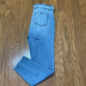 Ashley Mason Size 15 Woman Jeans Blue Paper Bag Style with Belt Raw Hem